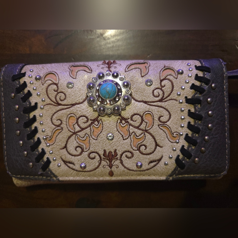 Zelris Spring Bloom Western Concho Women Crossbody Wrist Trifold Wallet
